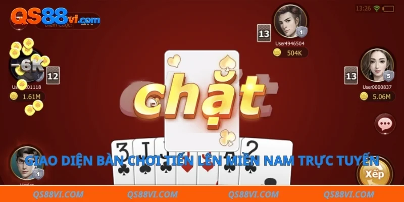 Giao diện bàn chơi Tiến lên miền nam trực tuyến hiện đại