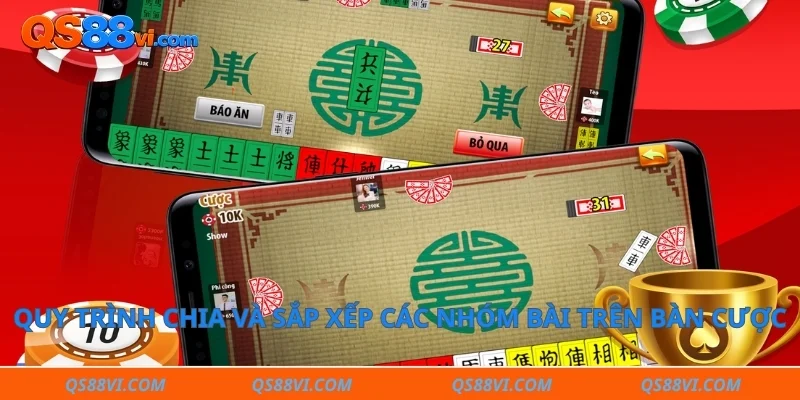 Quy trình chia và sắp xếp các nhóm bài trên bàn cược